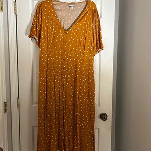 Ava and Viv Long Yellow Polka Dot Midi Dress 2X